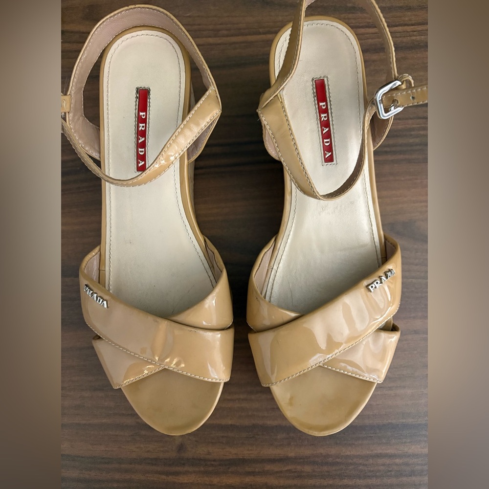 Prada Tan Platform Shoes with Cork-Style Sole - Picture 8 of 9